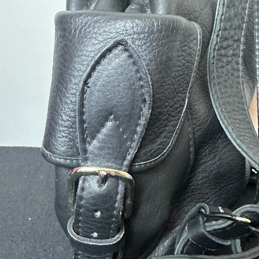 ❗️Mid Size Heavy Duty Black Leather Biker Buckle Backpack - Picture 11 of 16